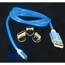 Magic-Cable-BL - Câble de Charge Magnétique multi embout USB micro/USB/Iphone  Lumineux Bleu - 1 m