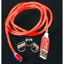 Magic-Cable-RD - Câble de Charge Magnétique multi embout USB micro/USB/Iphone  Lumineux Rouge - 1 m
