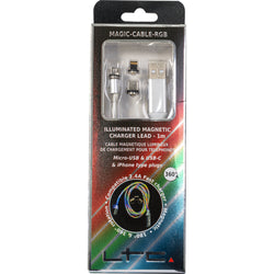 Magic-Cable-RGB - Câble de Charge Magnétique multi embout USB micro/USB/Iphone Lumineux Multicolore - 1 m