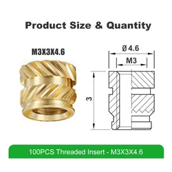 Mintion - Kit d'Inserts Filetés (Threaded Inserts Kit) - M3x3x4.6 - 100 pcs - Short
