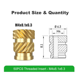 Mintion - Kit d'Inserts Filetés (Threaded Inserts Kit) - M4x8.1x6.3 - 50 pcs