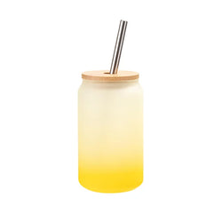 MissKraft Sublimation | Verre Givré avec Paille et Couvercle Bambou | Jaune Dégradé | 400 ml