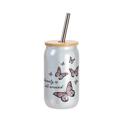 MissKraft Sublimation | Verre avec Paille et Couvercle Bambou | Arc-en-Ciel | 400 ml - Sublimé