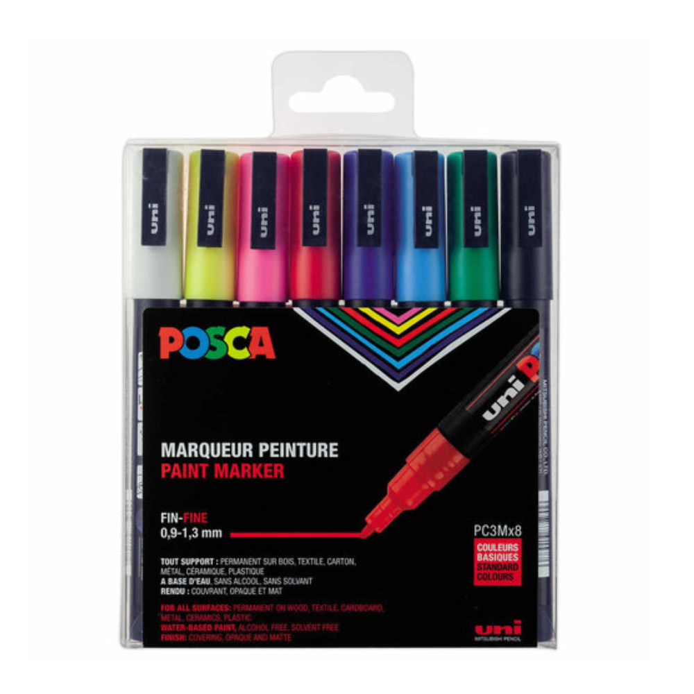 Atome3D.com - POSCA - Pointe Fine - Set 8 marqueurs - Couleurs Basiques